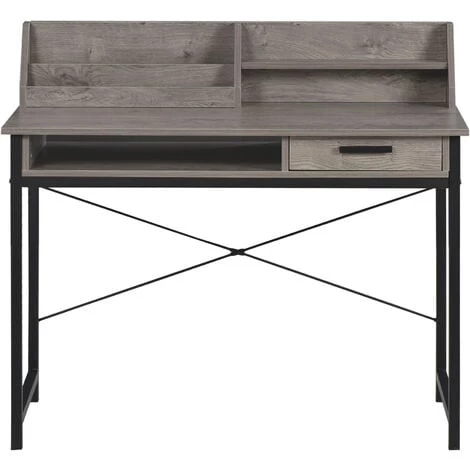 HOMCOM Bureau Secrétaire Style Industriel Dim. 106L X 53l X 95H Cm Tiroir, Compartiment, 3 étagères Châssis Métal Noir Plateau Aspect Bois Gris - Gris 3 HOMCOM Bureau Secrétaire Style Industriel Dim. 106L X 53l X 95H Cm Tiroir, Compartiment, 3 étagères Châssis Métal Noir Plateau Aspect Bois Gris - Gris