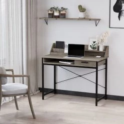 HOMCOM Bureau Secrétaire Style Industriel Dim. 106L X 53l X 95H Cm Tiroir, Compartiment, 3 étagères Châssis Métal Noir Plateau Aspect Bois Gris - Gris 8 HOMCOM Bureau Secrétaire Style Industriel Dim. 106L X 53l X 95H Cm Tiroir, Compartiment, 3 étagères Châssis Métal Noir Plateau Aspect Bois Gris - Gris -France HOMCOM Soldes 2022 37149167 2