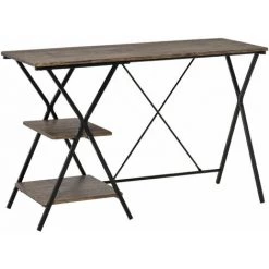 HOMCOM Bureau Informatique Design Industriel 2 étagères Châssis Piètement Croisé Métal Noir MDF Aspect Bois Brun - Marron
