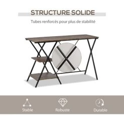 HOMCOM Bureau Informatique Design Industriel 2 étagères Châssis Piètement Croisé Métal Noir MDF Aspect Bois Brun - Marron -France HOMCOM Soldes 2022 37149181 5