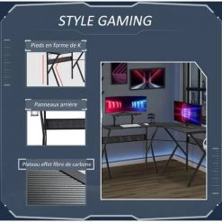 HOMCOM Bureau Gaming D'angle Bureau Gamer Bureau Informatique Bracket Casque Porte-gobelet étagère écran Réglable Métal Panneaux Texture Carbone Noir - Noir -France HOMCOM Soldes 2022 37149186 5