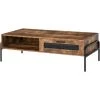 HOMCOM Table Basse Rectangulaire Style Industriel Niche Tiroir Coulissant Métal Noir Panneaux Particules Aspect Vieux Bois Veinage - Marron