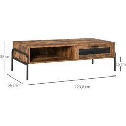 HOMCOM Table Basse Rectangulaire Style Industriel Niche Tiroir Coulissant Métal Noir Panneaux Particules Aspect Vieux Bois Veinage - Marron 9 HOMCOM Table Basse Rectangulaire Style Industriel Niche Tiroir Coulissant Métal Noir Panneaux Particules Aspect Vieux Bois Veinage - Marron -France HOMCOM Soldes 2022 37149198 3