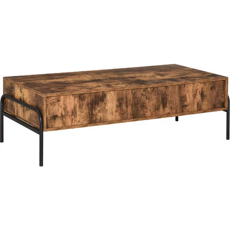 HOMCOM Table Basse Rectangulaire Style Industriel Niche Tiroir Coulissant Métal Noir Panneaux Particules Aspect Vieux Bois Veinage - Marron 6 HOMCOM Table Basse Rectangulaire Style Industriel Niche Tiroir Coulissant Métal Noir Panneaux Particules Aspect Vieux Bois Veinage - Marron – Image 4
