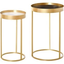 HOMCOM Tables Gigognes Lot De 2 Tables Basses Rondes Design Style Art Déco Ø 39 Et Ø 30 Cm Métal Doré MDF Blanc Et Noir - Doré