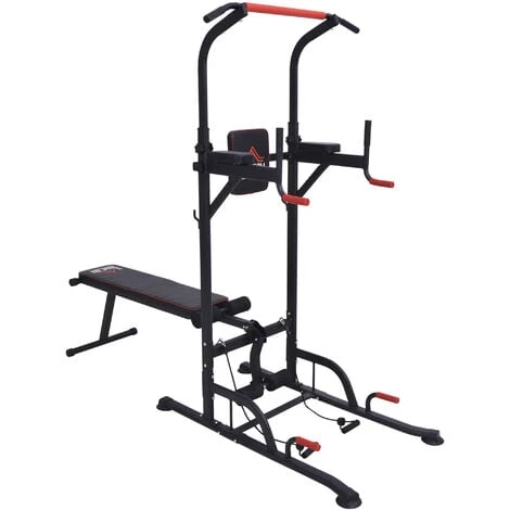 HOMCOM Station De Musculation Fitness Entrainement Complet - Barre De Traction, à Dips, Banc De Musculation Pliable, Poignées Push-up, Bandes Résistance - Acier Noir Rouge 3 HOMCOM Station De Musculation Fitness Entrainement Complet - Barre De Traction, à Dips, Banc De Musculation Pliable, Poignées Push-up, Bandes Résistance - Acier Noir Rouge