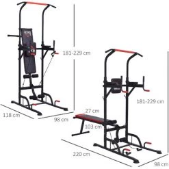 HOMCOM Station De Musculation Fitness Entrainement Complet - Barre De Traction, à Dips, Banc De Musculation Pliable, Poignées Push-up, Bandes Résistance - Acier Noir Rouge 9 HOMCOM Station De Musculation Fitness Entrainement Complet - Barre De Traction, à Dips, Banc De Musculation Pliable, Poignées Push-up, Bandes Résistance - Acier Noir Rouge -France HOMCOM Soldes 2022 37158563 3