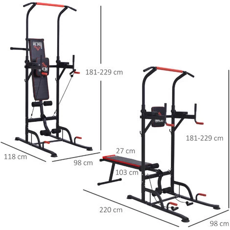 HOMCOM Station De Musculation Fitness Entrainement Complet - Barre De Traction, à Dips, Banc De Musculation Pliable, Poignées Push-up, Bandes Résistance - Acier Noir Rouge 5 HOMCOM Station De Musculation Fitness Entrainement Complet - Barre De Traction, à Dips, Banc De Musculation Pliable, Poignées Push-up, Bandes Résistance - Acier Noir Rouge – Image 3