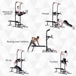 HOMCOM Station De Musculation Fitness Entrainement Complet - Barre De Traction, à Dips, Banc De Musculation Pliable, Poignées Push-up, Bandes Résistance - Acier Noir Rouge 10 HOMCOM Station De Musculation Fitness Entrainement Complet - Barre De Traction, à Dips, Banc De Musculation Pliable, Poignées Push-up, Bandes Résistance - Acier Noir Rouge -France HOMCOM Soldes 2022 37158563 4