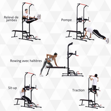 HOMCOM Station De Musculation Fitness Entrainement Complet - Barre De Traction, à Dips, Banc De Musculation Pliable, Poignées Push-up, Bandes Résistance - Acier Noir Rouge 6 HOMCOM Station De Musculation Fitness Entrainement Complet - Barre De Traction, à Dips, Banc De Musculation Pliable, Poignées Push-up, Bandes Résistance - Acier Noir Rouge – Image 4
