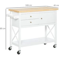 HOMCOM Desserte De Cuisine Multi-rangements - Dim. 108L X 45l X 89H Cm - Poignées Métal MDF Blanc Plateau Bois Hévéa 9 HOMCOM Desserte De Cuisine Multi-rangements - Dim. 108L X 45l X 89H Cm - Poignées Métal MDF Blanc Plateau Bois Hévéa -France HOMCOM Soldes 2022 37281364 3