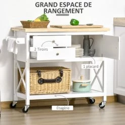 HOMCOM Desserte De Cuisine Multi-rangements - Dim. 108L X 45l X 89H Cm - Poignées Métal MDF Blanc Plateau Bois Hévéa 10 HOMCOM Desserte De Cuisine Multi-rangements - Dim. 108L X 45l X 89H Cm - Poignées Métal MDF Blanc Plateau Bois Hévéa -France HOMCOM Soldes 2022 37281364 4