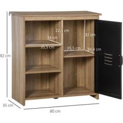 HOMCOM Buffet Design Industriel - Meuble De Rangement 3 Niches Placard - Panneaux Particules Aspect Bois Veinage Porte Métal Noir - Marron -France HOMCOM Soldes 2022 37281401 3