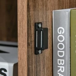 HOMCOM Buffet Design Industriel - Meuble De Rangement 3 Niches Placard - Panneaux Particules Aspect Bois Veinage Porte Métal Noir - Marron -France HOMCOM Soldes 2022 37281401 5