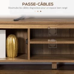 HOMCOM Meuble TV Banc TV Design Industriel - 2 Placards, 2 Niches, 2 Passe-fils - Panneaux Particules Aspect Bois Veinage Portes Métal Noir - Marron -France HOMCOM Soldes 2022 37281406 4