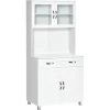 HOMCOM Armoire De Cuisine Contemporaine Multi-rangement 2 Placards Portes Grand Tiroir Coulissant Panneaux MDF Blanc - Blanc