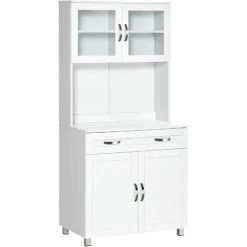 HOMCOM Armoire De Cuisine Contemporaine Multi-rangement 2 Placards Portes Grand Tiroir Coulissant Panneaux MDF Blanc - Blanc