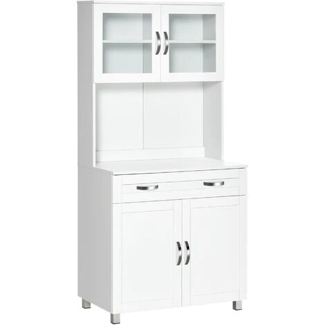 HOMCOM Armoire De Cuisine Contemporaine Multi-rangement 2 Placards Portes Grand Tiroir Coulissant Panneaux MDF Blanc - Blanc 2 HOMCOM Armoire De Cuisine Contemporaine Multi-rangement 2 Placards Portes Grand Tiroir Coulissant Panneaux MDF Blanc - Blanc