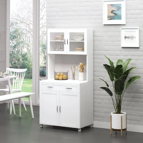 HOMCOM Armoire De Cuisine Contemporaine Multi-rangement 2 Placards Portes Grand Tiroir Coulissant Panneaux MDF Blanc - Blanc 3 HOMCOM Armoire De Cuisine Contemporaine Multi-rangement 2 Placards Portes Grand Tiroir Coulissant Panneaux MDF Blanc - Blanc – Image 2