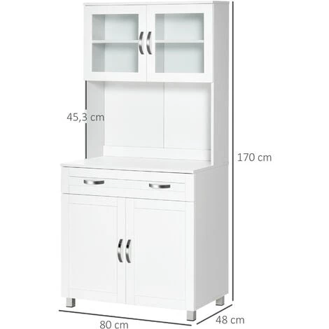 HOMCOM Armoire De Cuisine Contemporaine Multi-rangement 2 Placards Portes Grand Tiroir Coulissant Panneaux MDF Blanc - Blanc 4 HOMCOM Armoire De Cuisine Contemporaine Multi-rangement 2 Placards Portes Grand Tiroir Coulissant Panneaux MDF Blanc - Blanc – Image 3