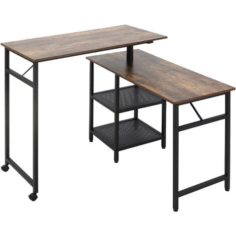 HOMCOM Bureau Informatique Design Industriel Modulable Bureau D'angle 2 étagères Aspect Vieux Bois Métal Noir - Marron 3 HOMCOM Bureau Informatique Design Industriel Modulable Bureau D'angle 2 étagères Aspect Vieux Bois Métal Noir - Marron