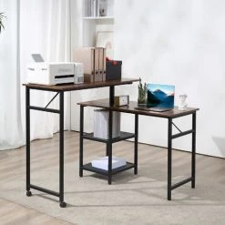 HOMCOM Bureau Informatique Design Industriel Modulable Bureau D'angle 2 étagères Aspect Vieux Bois Métal Noir - Marron 10 HOMCOM Bureau Informatique Design Industriel Modulable Bureau D'angle 2 étagères Aspect Vieux Bois Métal Noir - Marron -France HOMCOM Soldes 2022 37330573 4