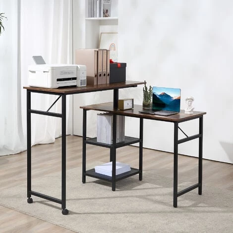 HOMCOM Bureau Informatique Design Industriel Modulable Bureau D'angle 2 étagères Aspect Vieux Bois Métal Noir - Marron 6 HOMCOM Bureau Informatique Design Industriel Modulable Bureau D'angle 2 étagères Aspect Vieux Bois Métal Noir - Marron – Image 4