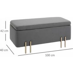 HOMCOM Grand Pouf Coffre De Rangement Design Contemporain- Banc Avec Espace De Rangement - Dim. 100L X 40l X 42H Cm - Velours Gris Foncé Piètement Métal Doré - Gris Foncé -France HOMCOM Soldes 2022 37330574 3