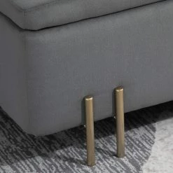 HOMCOM Grand Pouf Coffre De Rangement Design Contemporain- Banc Avec Espace De Rangement - Dim. 100L X 40l X 42H Cm - Velours Gris Foncé Piètement Métal Doré - Gris Foncé -France HOMCOM Soldes 2022 37330574 4