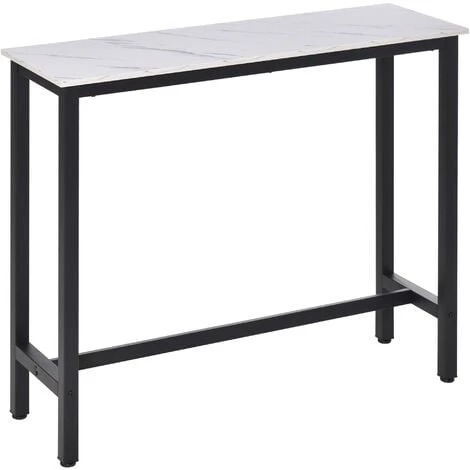 HOMCOM Table De Bar - Table Haute De Cuisine - Dim. 120L X 40l X 100H Cm - Châssis Piètement Acier Noir, Plateau Aspect Marbre Blanc - Blanc 3 HOMCOM Table De Bar - Table Haute De Cuisine - Dim. 120L X 40l X 100H Cm - Châssis Piètement Acier Noir, Plateau Aspect Marbre Blanc - Blanc