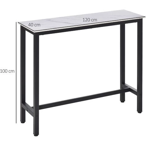 HOMCOM Table De Bar - Table Haute De Cuisine - Dim. 120L X 40l X 100H Cm - Châssis Piètement Acier Noir, Plateau Aspect Marbre Blanc - Blanc 5 HOMCOM Table De Bar - Table Haute De Cuisine - Dim. 120L X 40l X 100H Cm - Châssis Piètement Acier Noir, Plateau Aspect Marbre Blanc - Blanc – Image 3