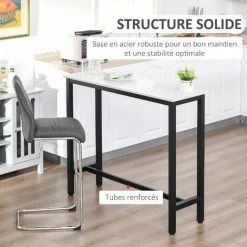 HOMCOM Table De Bar - Table Haute De Cuisine - Dim. 120L X 40l X 100H Cm - Châssis Piètement Acier Noir, Plateau Aspect Marbre Blanc - Blanc 9 HOMCOM Table De Bar - Table Haute De Cuisine - Dim. 120L X 40l X 100H Cm - Châssis Piètement Acier Noir, Plateau Aspect Marbre Blanc - Blanc -France HOMCOM Soldes 2022 37375628 4