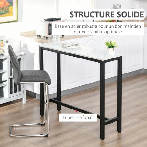 HOMCOM Table De Bar - Table Haute De Cuisine - Dim. 120L X 40l X 100H Cm - Châssis Piètement Acier Noir, Plateau Aspect Marbre Blanc - Blanc 6 HOMCOM Table De Bar - Table Haute De Cuisine - Dim. 120L X 40l X 100H Cm - Châssis Piètement Acier Noir, Plateau Aspect Marbre Blanc - Blanc – Image 4