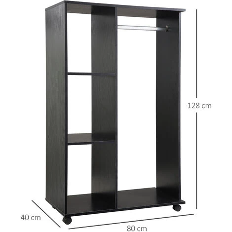 HOMCOM Armoire Penderie Armoire De Rangement Mobile Panneaux De Particules Noir - Noir 5 HOMCOM Armoire Penderie Armoire De Rangement Mobile Panneaux De Particules Noir - Noir – Image 3