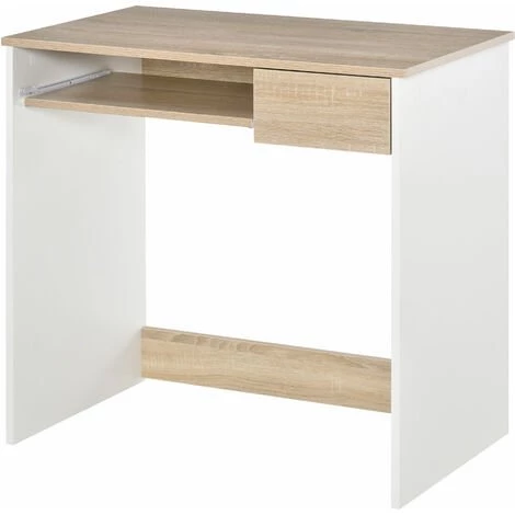 HOMCOM Bureau Secrétaire Tablette Clavier Tiroir Coulissant Panneaux Aspect Chêne Clair Blanc 3 HOMCOM Bureau Secrétaire Tablette Clavier Tiroir Coulissant Panneaux Aspect Chêne Clair Blanc