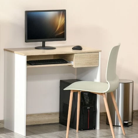 HOMCOM Bureau Secrétaire Tablette Clavier Tiroir Coulissant Panneaux Aspect Chêne Clair Blanc 4 HOMCOM Bureau Secrétaire Tablette Clavier Tiroir Coulissant Panneaux Aspect Chêne Clair Blanc – Image 2