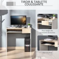 HOMCOM Bureau Secrétaire Tablette Clavier Tiroir Coulissant Panneaux Aspect Chêne Clair Blanc 11 HOMCOM Bureau Secrétaire Tablette Clavier Tiroir Coulissant Panneaux Aspect Chêne Clair Blanc -France HOMCOM Soldes 2022 37769082 5