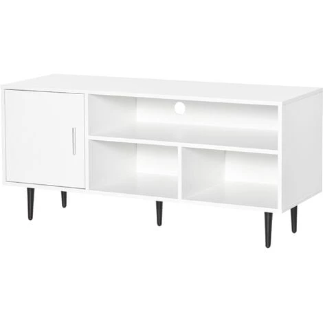 HOMCOM Meuble TV Banc TV Style Contemporain 1 Porte 1 étagère 2 Niches Passe-fils Métal Noir Panneaux Blanc 3 HOMCOM Meuble TV Banc TV Style Contemporain 1 Porte 1 étagère 2 Niches Passe-fils Métal Noir Panneaux Blanc