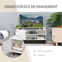 HOMCOM Meuble TV Banc TV Style Contemporain 1 Porte 1 étagère 2 Niches Passe-fils Métal Noir Panneaux Blanc 10 HOMCOM Meuble TV Banc TV Style Contemporain 1 Porte 1 étagère 2 Niches Passe-fils Métal Noir Panneaux Blanc -France HOMCOM Soldes 2022 37769093 4