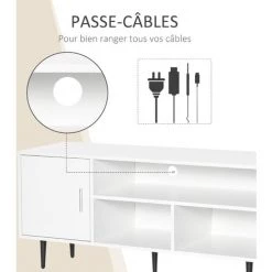 HOMCOM Meuble TV Banc TV Style Contemporain 1 Porte 1 étagère 2 Niches Passe-fils Métal Noir Panneaux Blanc 11 HOMCOM Meuble TV Banc TV Style Contemporain 1 Porte 1 étagère 2 Niches Passe-fils Métal Noir Panneaux Blanc -France HOMCOM Soldes 2022 37769093 5