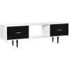 HOMCOM Meuble TV Banc TV Style Contemporain 1 Niche 2 Tiroirs Coulissants Métal Noir Panneaux Blanc Noir - Blanc