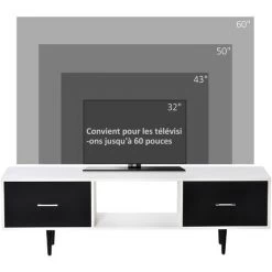 HOMCOM Meuble TV Banc TV Style Contemporain 1 Niche 2 Tiroirs Coulissants Métal Noir Panneaux Blanc Noir - Blanc 11 HOMCOM Meuble TV Banc TV Style Contemporain 1 Niche 2 Tiroirs Coulissants Métal Noir Panneaux Blanc Noir - Blanc -France HOMCOM Soldes 2022 37769100 5