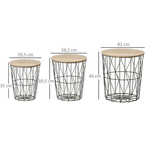 HOMCOM Lot De 3 Tables Basses Gigognes Tables D'appoint Rondes Encastrables Style Néo-rétro Bicolore Structure Métal Noir Plateau MDF Coloris Hêtre - Noir 5 HOMCOM Lot De 3 Tables Basses Gigognes Tables D'appoint Rondes Encastrables Style Néo-rétro Bicolore Structure Métal Noir Plateau MDF Coloris Hêtre - Noir â Image 3