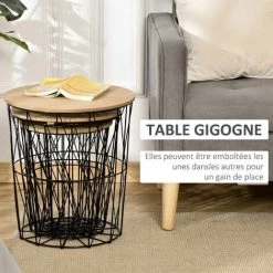HOMCOM Lot De 3 Tables Basses Gigognes Tables D'appoint Rondes Encastrables Style Néo-rétro Bicolore Structure Métal Noir Plateau MDF Coloris Hêtre - Noir 11 HOMCOM Lot De 3 Tables Basses Gigognes Tables D'appoint Rondes Encastrables Style Néo-rétro Bicolore Structure Métal Noir Plateau MDF Coloris Hêtre - Noir -France HOMCOM Soldes 2022 37769111 5