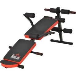 HOMCOM Banc De Musculation Pliable Hauteur Réglable Dim. 148L X 58l X 52-65H Cm Avec Poignées Acier PU Rouge Noir