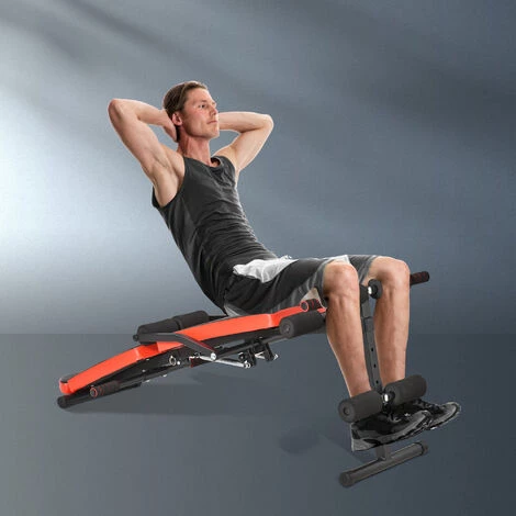 HOMCOM Banc De Musculation Pliable Hauteur Réglable Dim. 148L X 58l X 52-65H Cm Avec Poignées Acier PU Rouge Noir 4 HOMCOM Banc De Musculation Pliable Hauteur Réglable Dim. 148L X 58l X 52-65H Cm Avec Poignées Acier PU Rouge Noir – Image 2