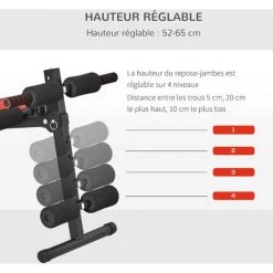 HOMCOM Banc De Musculation Pliable Hauteur Réglable Dim. 148L X 58l X 52-65H Cm Avec Poignées Acier PU Rouge Noir 10 HOMCOM Banc De Musculation Pliable Hauteur Réglable Dim. 148L X 58l X 52-65H Cm Avec Poignées Acier PU Rouge Noir -France HOMCOM Soldes 2022 37769132 4