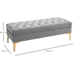 HOMCOM Banc Banquette Capitonnée Style Classique Chic Dim. 118L X 45l X 42H Cm Piètement Métal Doré Velours Gris Clair 9 HOMCOM Banc Banquette Capitonnée Style Classique Chic Dim. 118L X 45l X 42H Cm Piètement Métal Doré Velours Gris Clair -France HOMCOM Soldes 2022 37823246 3