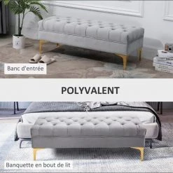 HOMCOM Banc Banquette Capitonnée Style Classique Chic Dim. 118L X 45l X 42H Cm Piètement Métal Doré Velours Gris Clair 11 HOMCOM Banc Banquette Capitonnée Style Classique Chic Dim. 118L X 45l X 42H Cm Piètement Métal Doré Velours Gris Clair -France HOMCOM Soldes 2022 37823246 5