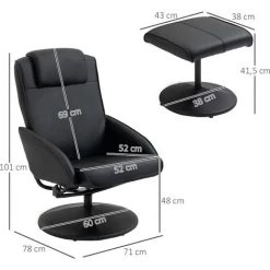 HOMCOM Fauteuil Relax Inclinable Style Contemporain Avec Repose-pieds Revêtement Synthétique Acier Noir - Noir -France HOMCOM Soldes 2022 37865023 3